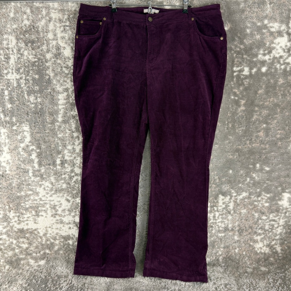 Woman Within Plus Size 20W Corduroy Straight Leg Pants Purple Full Length Women